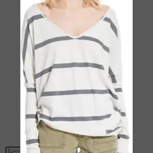 We The Free anthro Striped Long Sleeve Top V Neck Casual Relaxed Fit